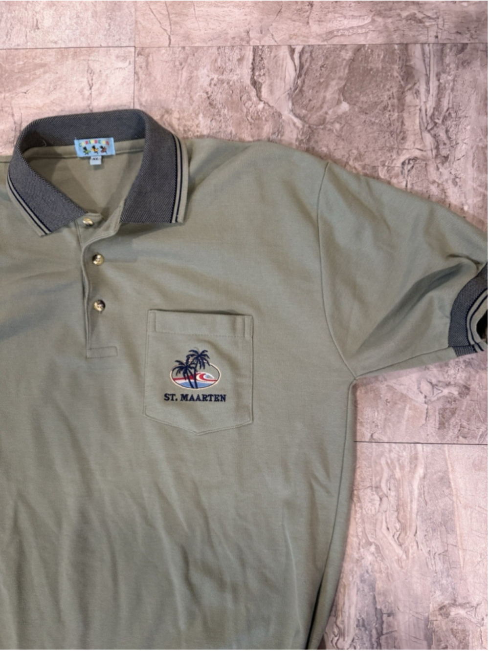 Vintage St. Maarten Green Embroidered Golf Polo Logo Cotton Size XL Summer